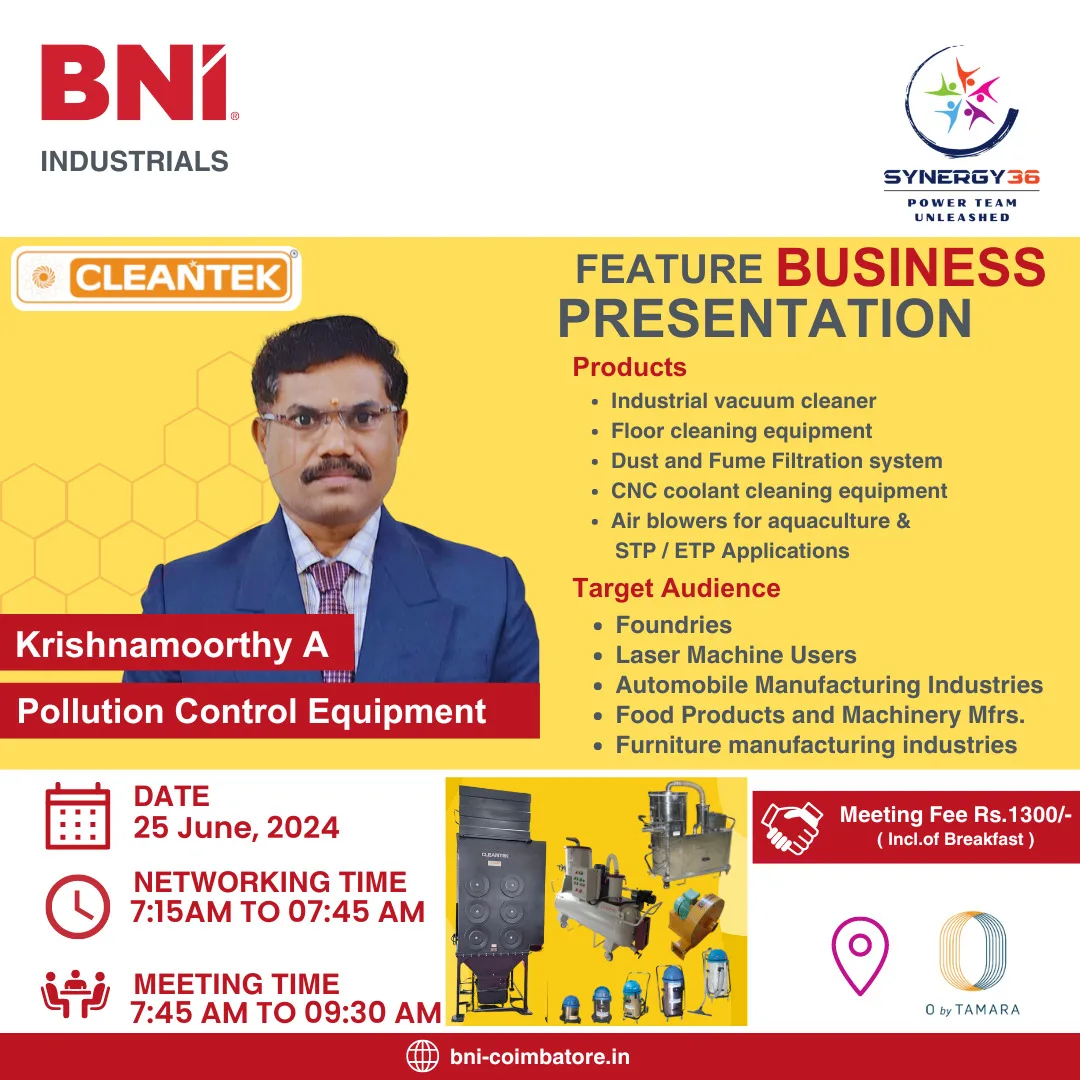Join Cleantek at the BNI Meeting: Discover Advanced Pollution Control Equipment for Enhanced Industrial Efficiency